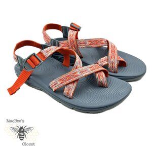 CHACO Z2 WOMENS SANDAL DIAMOND PATTERN ORANGE SILVER GRAY SIZE 11 WOMENS BEACH